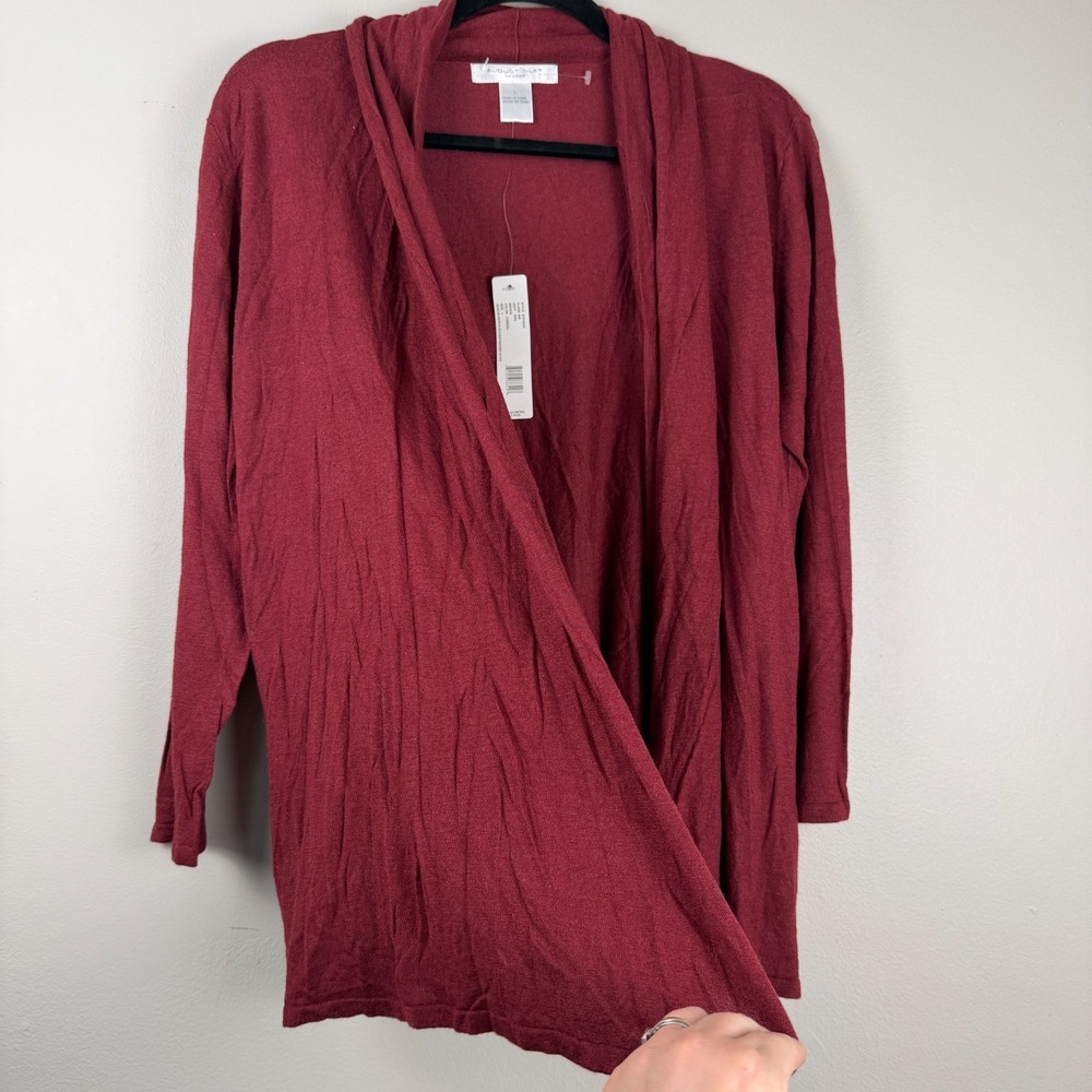 August Silk Cardigan Sweater Women's Large Maroon Long Sleeve Knitted Open Front - Picture 9 of 14